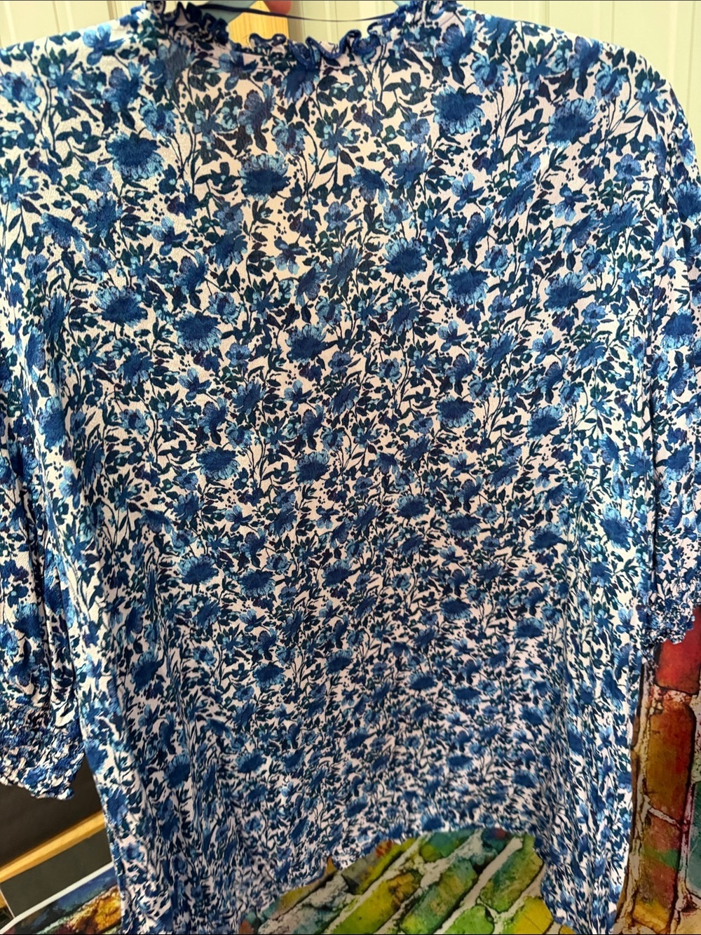 Terra & Sky Blue and White Floral Smocked Blouse - Picture 4 of 6